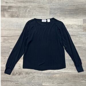 Silkskin 100% Pure Chinese Imperial Silk Sheer Black Jacquard Sleep PJ Shirt VTG